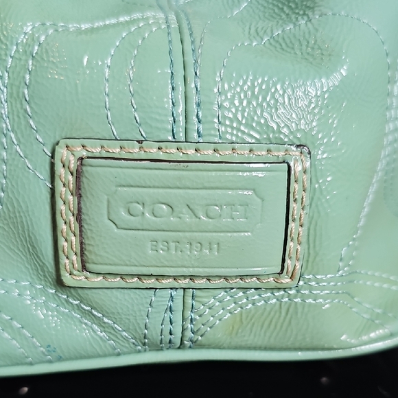 Coach 2011 F15658 Signature Stitched Patent Leather Framed Carryall Mint Green - Picture 8 of 13